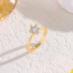 Sweet Sexy One Carat Zircon Crystal Open Rings for Women 18K Gold Plated Adjustable Stainless Steel Finger Ring Jewelry Female