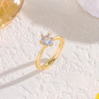 Sweet Sexy One Carat Zircon Crystal Open Rings for Women 18K Gold Plated Adjustable Stainless Steel Finger Ring Jewelry Female