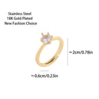 Sweet Sexy One Carat Zircon Crystal Open Rings for Women 18K Gold Plated Adjustable Stainless Steel Finger Ring Jewelry Female