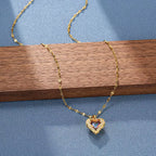 Top Luxury Colorful Crystal Ocean Heart Pendant Necklace for Women Trendy 316L Stainless Steel Jewelry Female Wedding Neck Chain
